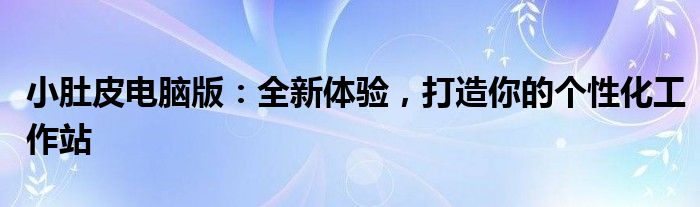 小肚皮电脑版：全新体验，打造你的个性化工作站