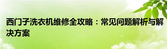 西门子洗衣机维修全攻略：常见问题解析与解决方案