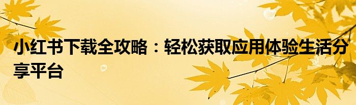 小红书下载全攻略：轻松获取应用体验生活分享平台