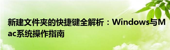 新建文件夹的快捷键全解析：Windows与Mac系统操作指南