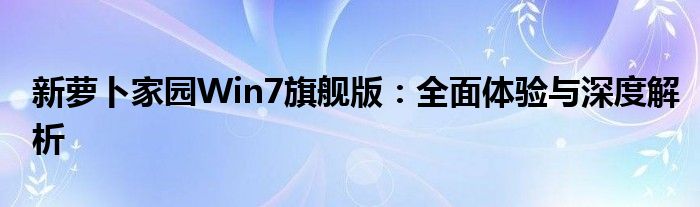 新萝卜家园Win7旗舰版：全面体验与深度解析