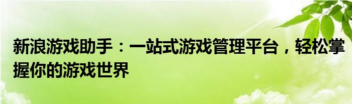 新浪游戏助手：一站式游戏管理平台，轻松掌握你的游戏世界