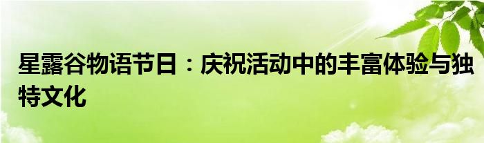 星露谷物语节日：庆祝活动中的丰富体验与独特文化