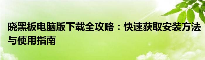 晓黑板电脑版下载全攻略：快速获取安装方法与使用指南