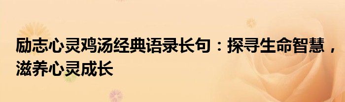 励志心灵鸡汤经典语录长句：探寻生命智慧，滋养心灵成长