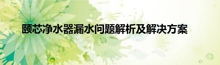 颐芯净水器漏水问题解析及解决方案