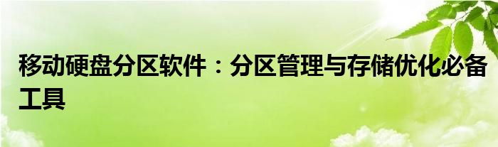 移动硬盘分区软件：分区管理与存储优化必备工具