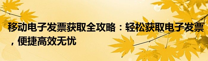 移动电子发票获取全攻略：轻松获取电子发票，便捷高效无忧