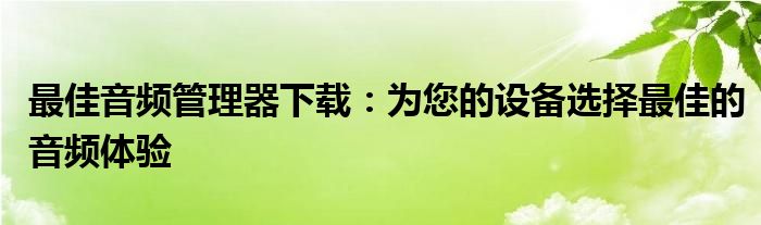 最佳音频管理器下载：为您的设备选择最佳的音频体验