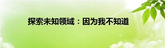 探索未知领域：因为我不知道