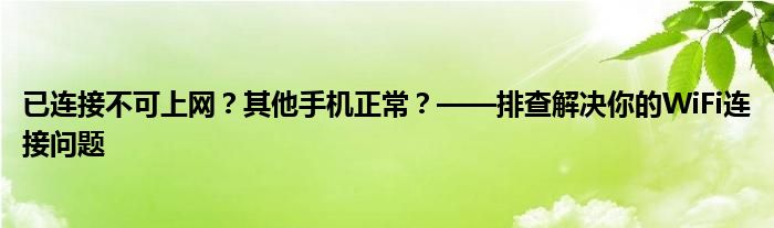 已连接不可上网？其他手机正常？——排查解决你的WiFi连接问题