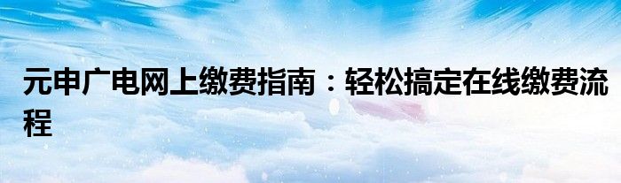 元申广电网上缴费指南：轻松搞定在线缴费流程