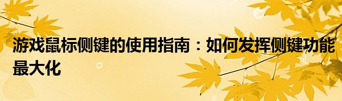 游戏鼠标侧键的使用指南：如何发挥侧键功能最大化