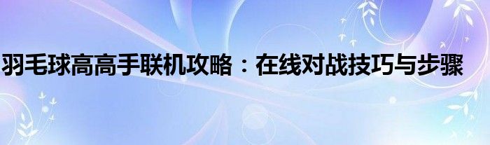 羽毛球高高手联机攻略：在线对战技巧与步骤