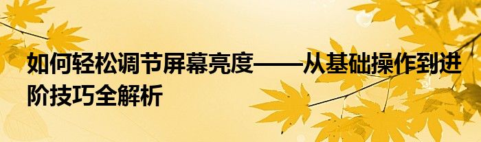 如何轻松调节屏幕亮度——从基础操作到进阶技巧全解析