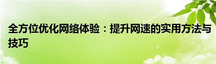 全方位优化网络体验：提升网速的实用方法与技巧