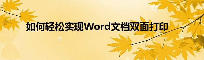 如何轻松实现Word文档双面打印