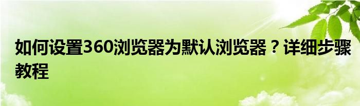 如何设置360浏览器为默认浏览器？详细步骤教程