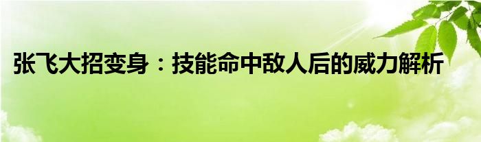 张飞大招变身：技能命中敌人后的威力解析