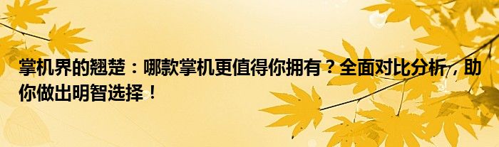 掌机界的翘楚：哪款掌机更值得你拥有？全面对比分析，助你做出明智选择！