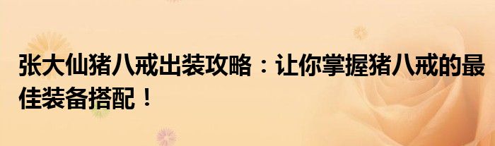 张大仙猪八戒出装攻略：让你掌握猪八戒的最佳装备搭配！