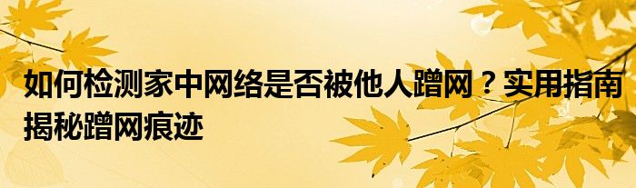 如何检测家中网络是否被他人蹭网？实用指南揭秘蹭网痕迹