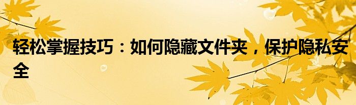 轻松掌握技巧：如何隐藏文件夹，保护隐私安全