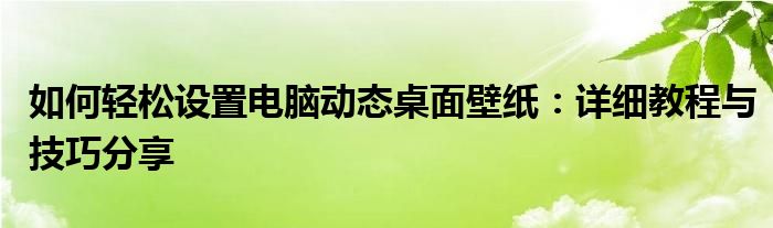 如何轻松设置电脑动态桌面壁纸：详细教程与技巧分享