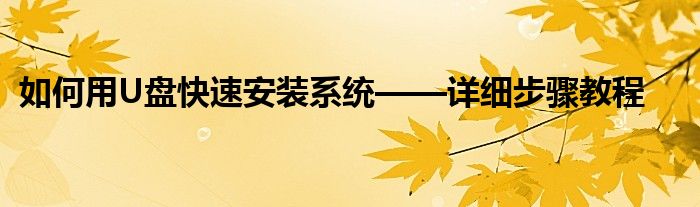 如何用U盘快速安装系统——详细步骤教程