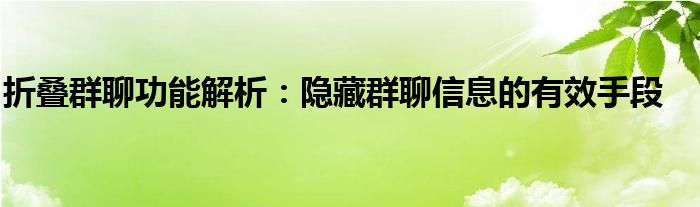 折叠群聊功能解析：隐藏群聊信息的有效手段