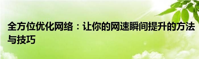 全方位优化网络：让你的网速瞬间提升的方法与技巧