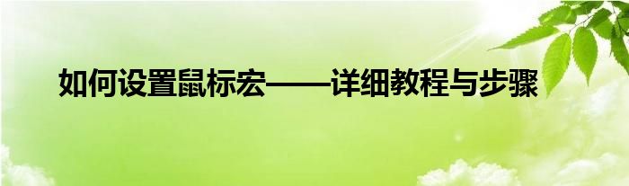 如何设置鼠标宏——详细教程与步骤