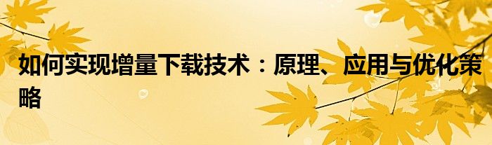 如何实现增量下载技术：原理、应用与优化策略