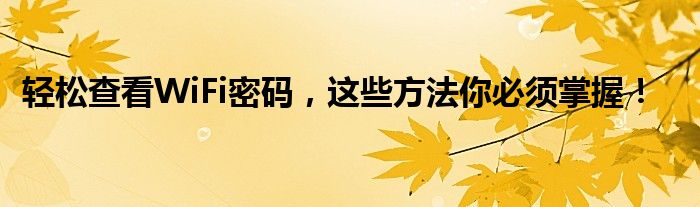 轻松查看WiFi密码，这些方法你必须掌握！