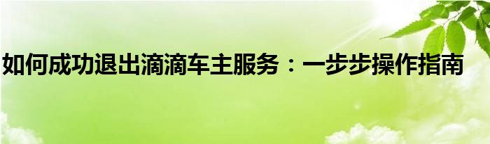 如何成功退出滴滴车主服务：一步步操作指南