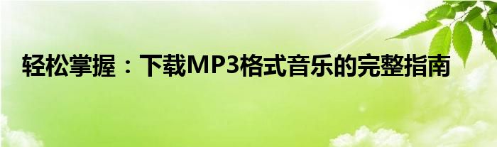 轻松掌握：下载MP3格式音乐的完整指南