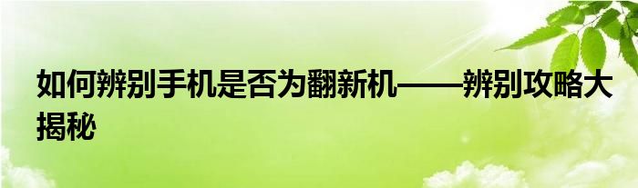 如何辨别手机是否为翻新机——辨别攻略大揭秘