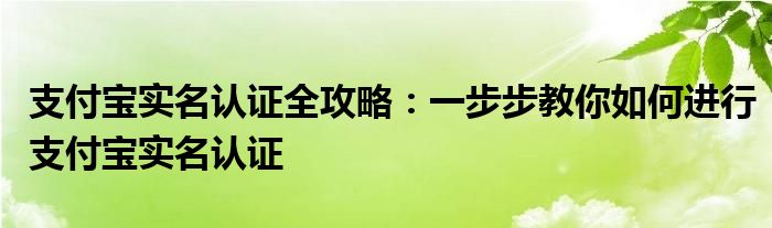 支付宝实名认证全攻略：一步步教你如何进行支付宝实名认证