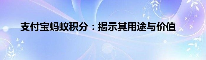 支付宝蚂蚁积分：揭示其用途与价值