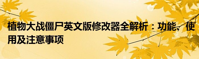 植物大战僵尸英文版修改器全解析：功能、使用及注意事项