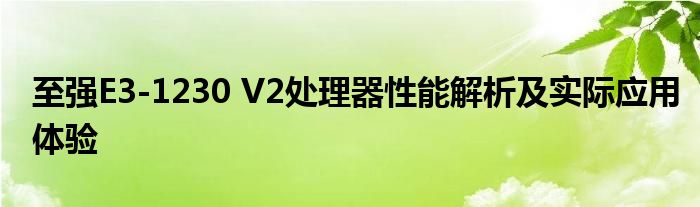 至强E3-1230 V2处理器性能解析及实际应用体验