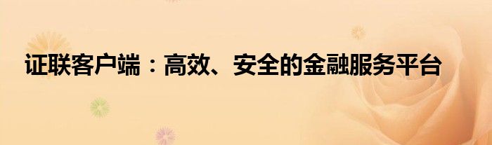 证联客户端：高效、安全的金融服务平台