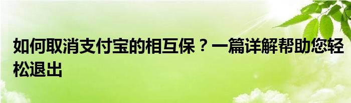 如何取消支付宝的相互保？一篇详解帮助您轻松退出