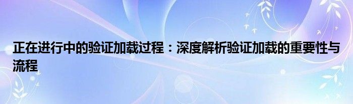 正在进行中的验证加载过程：深度解析验证加载的重要性与流程