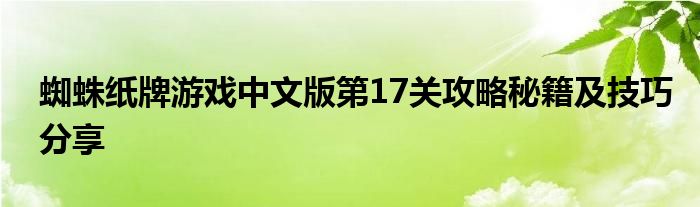 蜘蛛纸牌游戏中文版第17关攻略秘籍及技巧分享