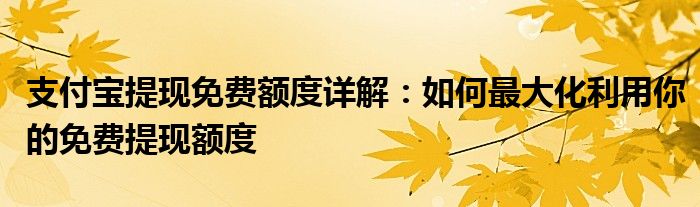 支付宝提现免费额度详解：如何最大化利用你的免费提现额度