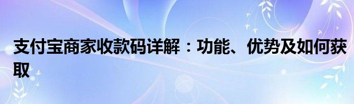 支付宝商家收款码详解：功能、优势及如何获取