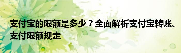 支付宝的限额是多少？全面解析支付宝转账、支付限额规定